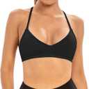 INIBUD Sports Bras for Women Backless Halter Strappy Seamless Bra Padded Removable Bralettes Gym Workout Minimal Yoga Tops (Small, Black)