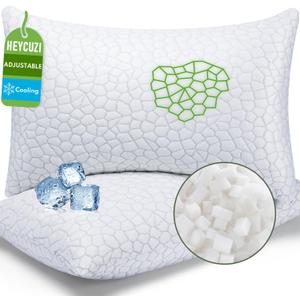 Pillows Queen Size Set of 2 - Cooling Shredded Memory Foam Pillow for Sleeping 2 Pack, Adjustable Cool Bed Pillows for Side, Back, and Stomach Sleepers, Gel Pillow Washable Removable Cover
