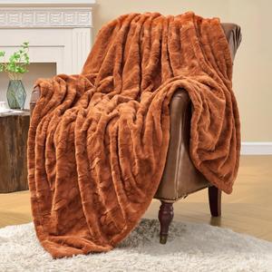 Krifey Oversized Faux Fur Blanket, Super Soft Cozy Blanket, Luxury Fluffy Throw Blanket Fuzzy Bed Throw, Plush for Women, Camel 60" x 80"