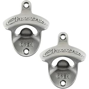 Luwanburg Wall Mounted Bottle Opener Cheers, Screw in Wall Beer Cap Opener Antique Silver (Pack of 2)
