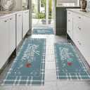 Kitchen Mats for Floor with Grid Design, Farmhouse 3 Piece Washable Absorbent Runner Rugs Non Slip Cushioned Kitchen Mat Comfort Rug Set for Kitchen, Floor, Office (17*30+17*47+17'*59", Turquoise)