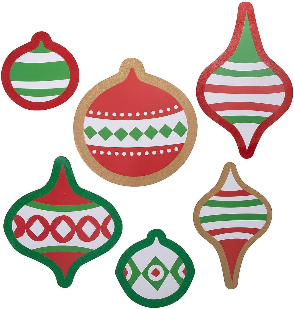 Fun Express Jumbo Glitter Christmas Ornament Cutouts - 6 Pc