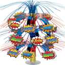 Beistle Hero Cascade Centerpieces 2-Count Metallic Fringe Superhero Table Decorations with Action Word Icons Comic Book Theme Party Decor with Clear Base & Hanging Cord 18"
