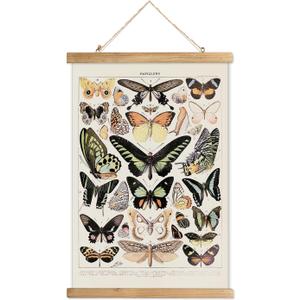XIAOAIKA Vintage Butterfly Hanging Poster with Wooden Frame, Retro Style Wall Decor Art Painting, Patterns Printed on Linen Without Fading, Ready to Hang (20 x 30) (1-Pack Butterfly) XIAOAIKA Vintage Butterfly Hanging Poster with Wooden Frame, Retro Style Wall Decor Art Painting, Patterns Printed on Linen Without Fading, Ready to Hang (20 x 30) (1-Pack Butterfly)