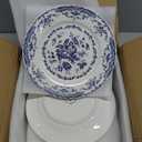 HomeElves Salad Plates, Ceramic Plates Set of 6, Kitchen Plates Microwave Safe, 8.5 Inch White Plate Dessert Blue Floral