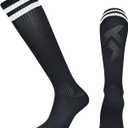 XuoAz 2 Pairs Kids Soccer Socks for Boys Girls - Youth Softball Long Tube Socks Knee High Uniform Sports Socks 6-12 Years (Black)