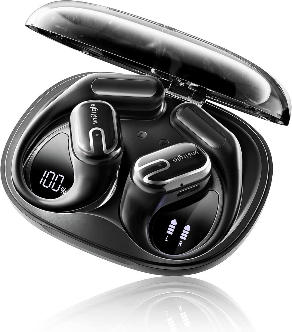 Open Ear Earbuds Bluetooth Headphones Wireless - 80Hrs Playtime Wireless Earbuds with IPX7 Waterproof Touch Control Earphones Sport with 18.2mm Drivers Stereo Sound Bluetooth 5.4 for Running Fitness (Light Black)