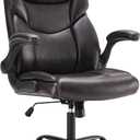Sweetcrispy Computer Gaming Chair, Ergonomic High Back Heavy Duty Task Desk Office Chairs with Wheels, Flip-up Arms, Adjustable Height, PU Leather, Brown