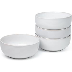 Junko Cereal Bowls Set of 4-36 Ounce Ceramic Bowls, Japanese Noodle Bowl Set, Ceramic Bowls for Kitchen, Breakfast, Oatmeal, Microwave and Dishwasher Safe (Snow)