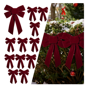 LaRibbons 12 Pack Burgundy Velvet Christmas Bows, 13" x 9" Large Decorative Bows for Wreath, Tree, Garland & Holiday Decor, Indoor Outdoor Christmas Decorations