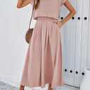 Mingzhu Womens 2 Piece Outfits Skirt Set Summer Casual Cap Sleeve Crop Tops Maxi Dress Sets with Pockets (S)