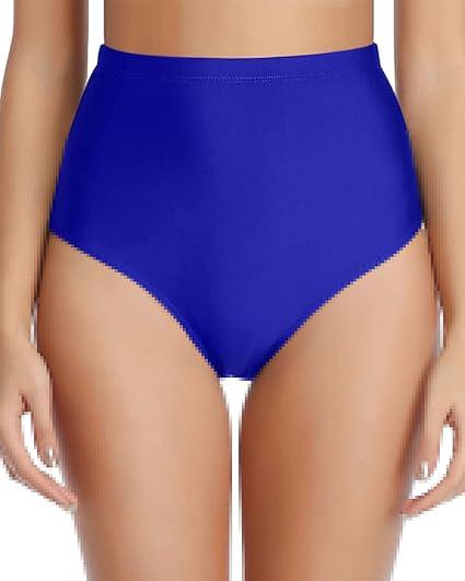 Tempt Me Women Retro High Waisted Bikini Bottoms Tummy Control Swimsuit Bottoms (Royal Blue, Small)