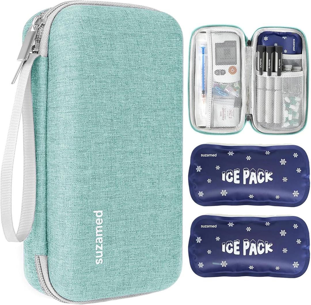 Insulin Cooler Travel Case,EVA Insulation Travel Medicine Kit with 2 Ice Packs for Diabetes Care,Insulin Pen and Other Diabetic Supplies (Green)