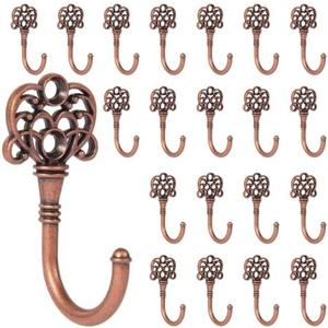 XHIPY 20 PCS Vintage Metal Wall Hooks, Bohemian Decorative Hook with Screws, Wall Hooks for Hanging Towel/Coat (Red Copper)