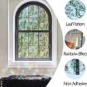 Window Privacy Film Decorative Stained Glass Window Film, Rainbow Effect Static Cling No Glue Decals, UV Blocking Heat Control Tint for Home, Leaf Pattern, 35.4 x 157.4 inches