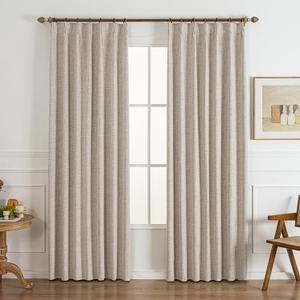 120 Inch Long Natural Linen Pinch Pleated 100% Blackout Curtains & Drapes,Bedroom/Livingroom Farmhouse Curtains 2 Panel Sets,Room Darkening Thermal Insulated Window Curtain