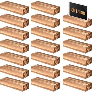 FOCCTS 20pcs Wood Place Card Holders, Wood Table Number Stands Wooden Acrylic Sign Holder Table Decor, Vintage Wooden Block Picture Holder for Price Photo Display Wedding Party Events Decoration