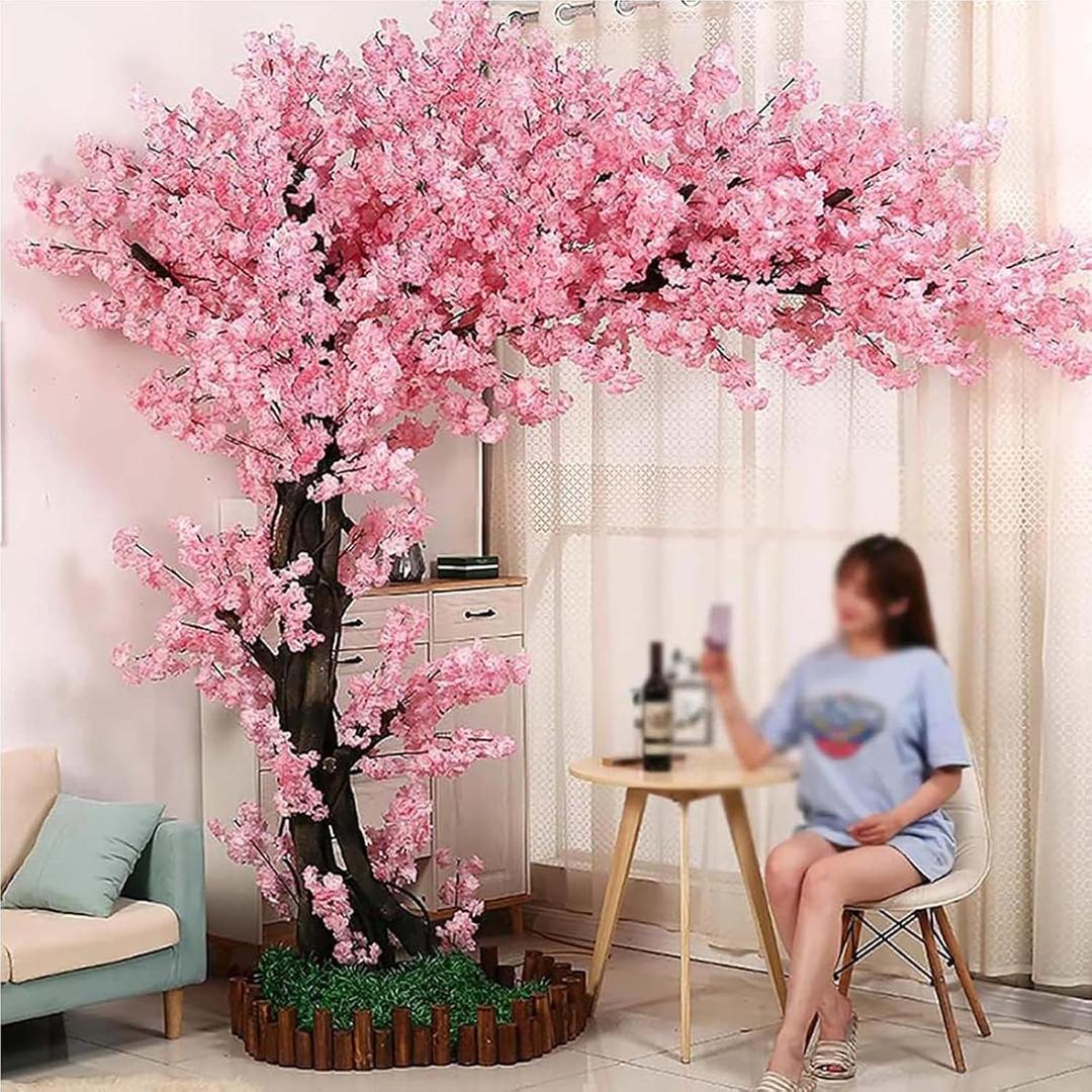 Artificial Cherry Blossomtree Handmade with Cherry Blossom Branches for Indoor Landscaping Wedding Decorations Outdoor Hotel Decoration (001, H3.9ftxL3.2ft)