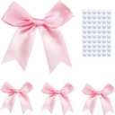 Elegant Gift Wrap Bows, 50PCS 3.3 Inch Mini Satin Ribbon Bows for Crafts Treat Bags Cake Baking Christmas Party Decors Wedding Birthday Baby Shower Valentines (Pink)