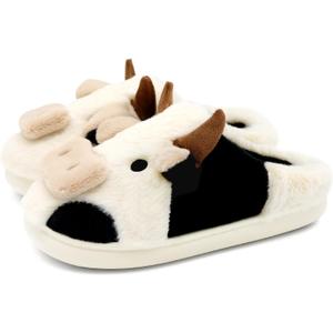 Cute Fuzzy Cow Slippers for Women, Cartoon Plush Warm Cow Slippers for Girls Funny, Novelty and Soft Cotton Slipper, Women's Winter House Shoes Suitable for Indoor Bedroom Dormitory
