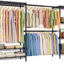 Heavy Duty Garment Rack Clothes Rack, Large Metal Closet Organizer System Storage Wardrobe, Freestanding Clothing Rack with 9 Adjustable Wire Shelves&3 Hang Rods, MaxLoad 1500lbs (Black)