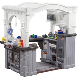 Step2 Grand Walk-in Kitchen & Grill Kids Playset, Indoor/Outdoor Kitchenette, Interactive Play with Lights and Sounds, Durable Plastic, 103 Piece Toy Accessories, Toddlers 2+ Years Old, Gray/White, Box 1 of 2 ONLY