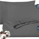 ROYALE LINENS Fitted Sheet with Pillowcases - Queen Fitted Sheets with 2 Pillowcases - 300 Thread Count 100% Organic Cotton - Fits Mattress Up to 18" Deep - Soft & Breathable - Grey (No Flat Sheet) (Charcoal)