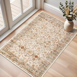 Vintage 23 Area Rug, Non Slip Backing, Washable, Stain Resistant, Super Soft Distressed Persian Rug, Ideal for High Traffic Areas in Bedroom, Living Room, Kitchen, Entryway, Ivory/Light Yellow