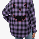 Halloween Shirt Women Pumpkin Face Shirt Funny Button Down Flannel Plaid Long Sleeve Tops Fall Clothes Outfits, XL