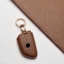 Key Fob Cover for BMW, Leather Car Key Case Shell Protector with Key Chain for 2 5 6 7 Series X1 X2 X3 X5 X6 X7 M5 M6 (CAPPUCCINO, BLADE SIZE)