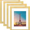 4 x 11x14 Picture Frame Set of 4, High Definition Real Glass, Display Pictures 8x10 with Mat or 11x14 Without Mat, Gallery Wall Hanging Photo Frames, Gold