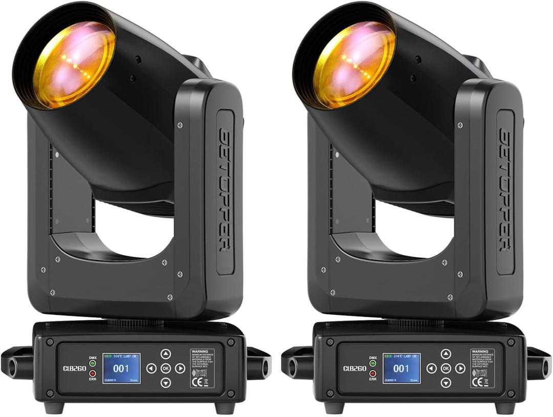 Betopper 260W Moving Head DJ Lights 12-CH DMX 8-Facet Prism 14 GOBO 13 Color COB Stage Spotlight Sound Activate Professional Master-Slave Party Light for Wedding, Party, Nightclub, Church, 2 Packs