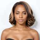 10″ Ombre Brown Highlight Bob Wig Human Hair Glueless Body Wave Lace Frontal Wig Human Hair Pre Cut 5x5 HD 180% Density Loose Wavy Ombre Highlight Short Bob Wig for Women