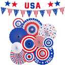 4th of July Decorations ，Patriotic Decorations Set - Celebrate with Red, White & Blue Paper Fans, USA Banner for Veterans, Labor, Presidents, & Flag Memorial Day