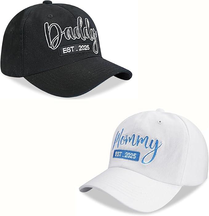 2pcs Mommy and Daddy Est 2025 Hat for Women/Men, Funny Adjustable Embroidered New Parents Gifts Baseball Cap for Valentines Christmas. 2pcs Mommy and Daddy Hat Set