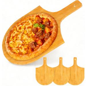 4 Pack Bamboo Pizza Peel 12 Inch, Wooden Pizza Paddle with Ergonomic Long Handle, Pizza Cutting Board for Serving, Charcuterie, Bread  Natural Wood Pizza Peel Set for Oven, Dishwasher Safe