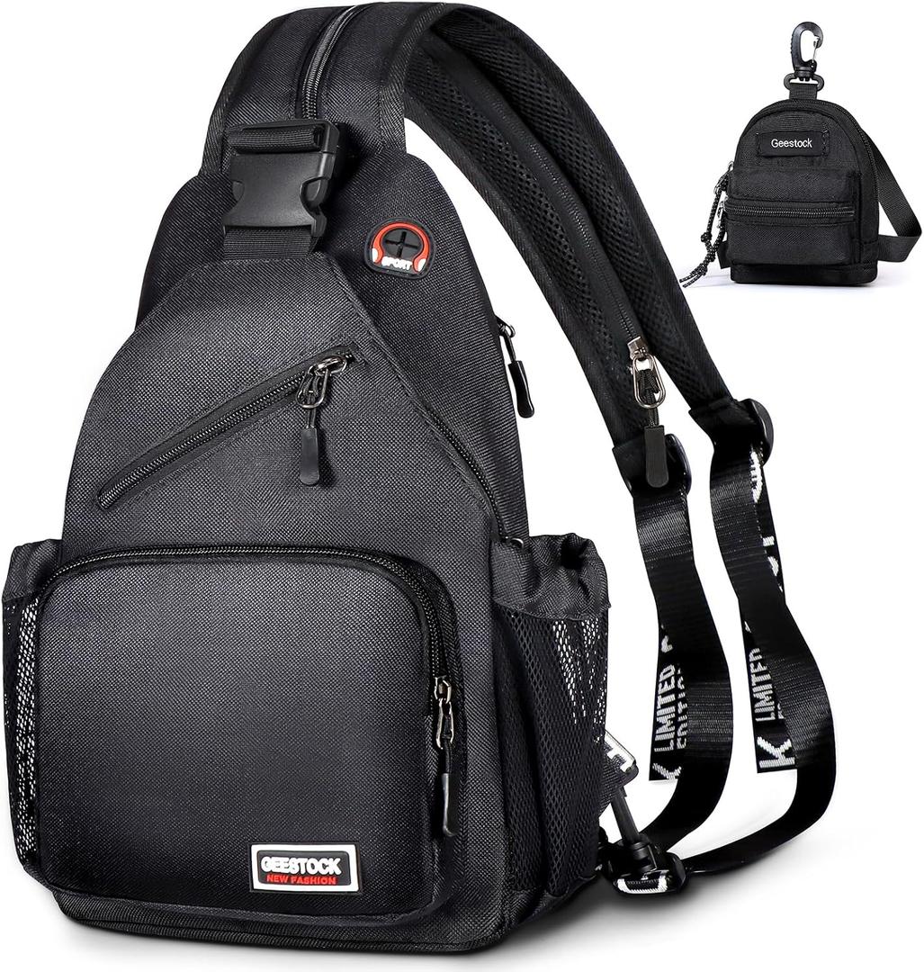 Geestock Convertible Crossbody Bag for Men & Women Small Backpack, Lightweight Men Sling Bag Cross Body Backpack for Hiking, Travel & Everyday Use (Black, Large)