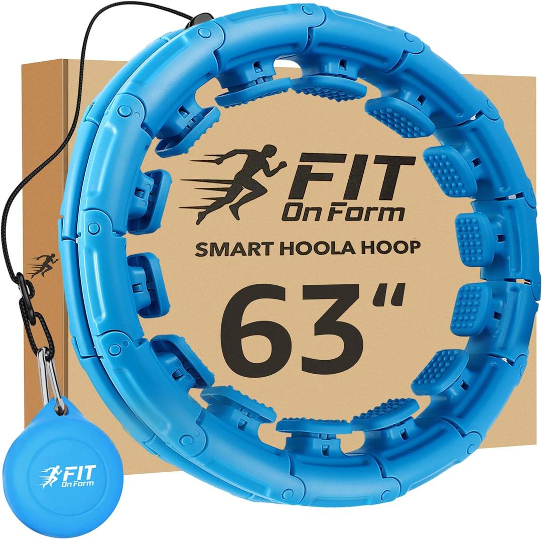 FIT ON FORM Infinity Weighted Hula Fit Hoop for Adult Weight Loss, 2 in 1 Smart Fitness Exercise Hoop for Women Abs Workout, 24/28/32 Detachable Knots (63", Blue)