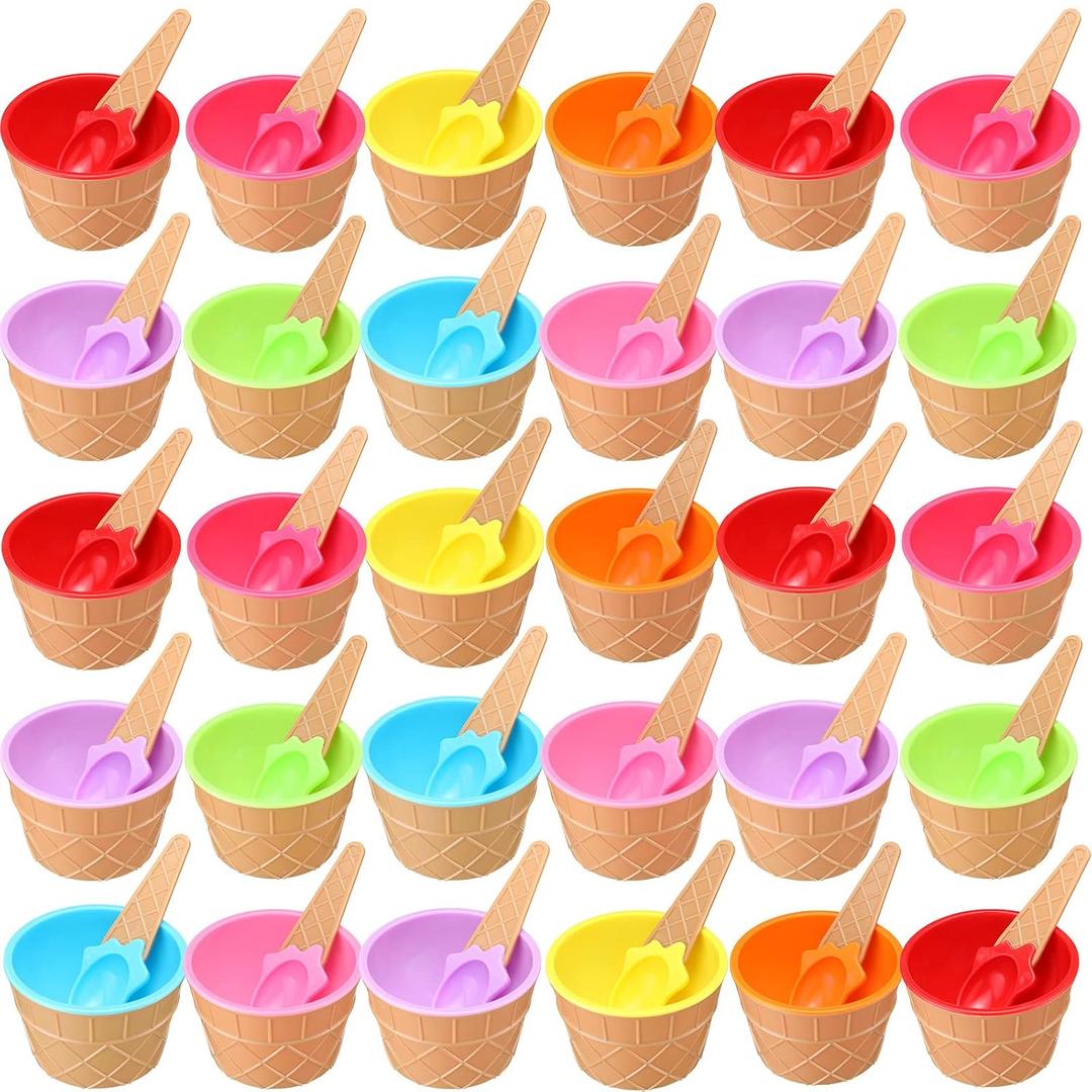 32 Pack Reusable Plastic Ice Cream Bowls and Spoons 8 Candy Colors Ice Cream Cups Summer Ice Cream Party Decorations Ice Cream Party Favors Ice Cream Party Supplies for Yogurt Pudding DIY Baking