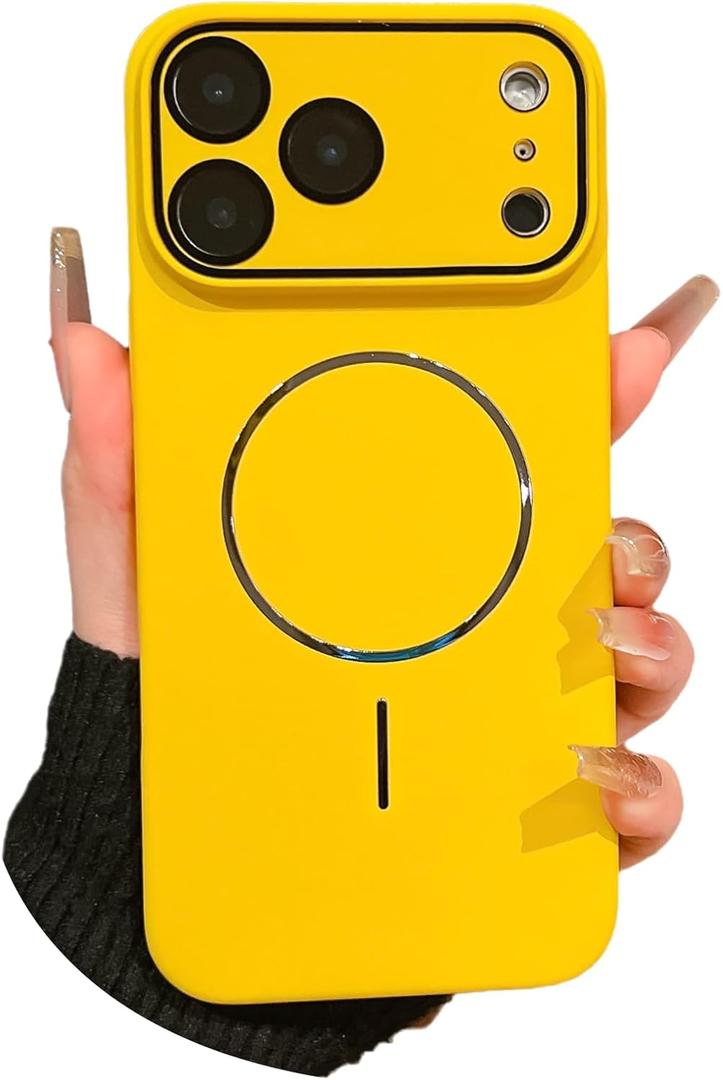 Magnetic Series for iPhone 17 Pro Case,Compatible with Magsafe,Camera Lens Protector,Solid Color Matte Luster Hard PC Wear-Resistant Military Grade Drop Shockproof Cover,Yellow