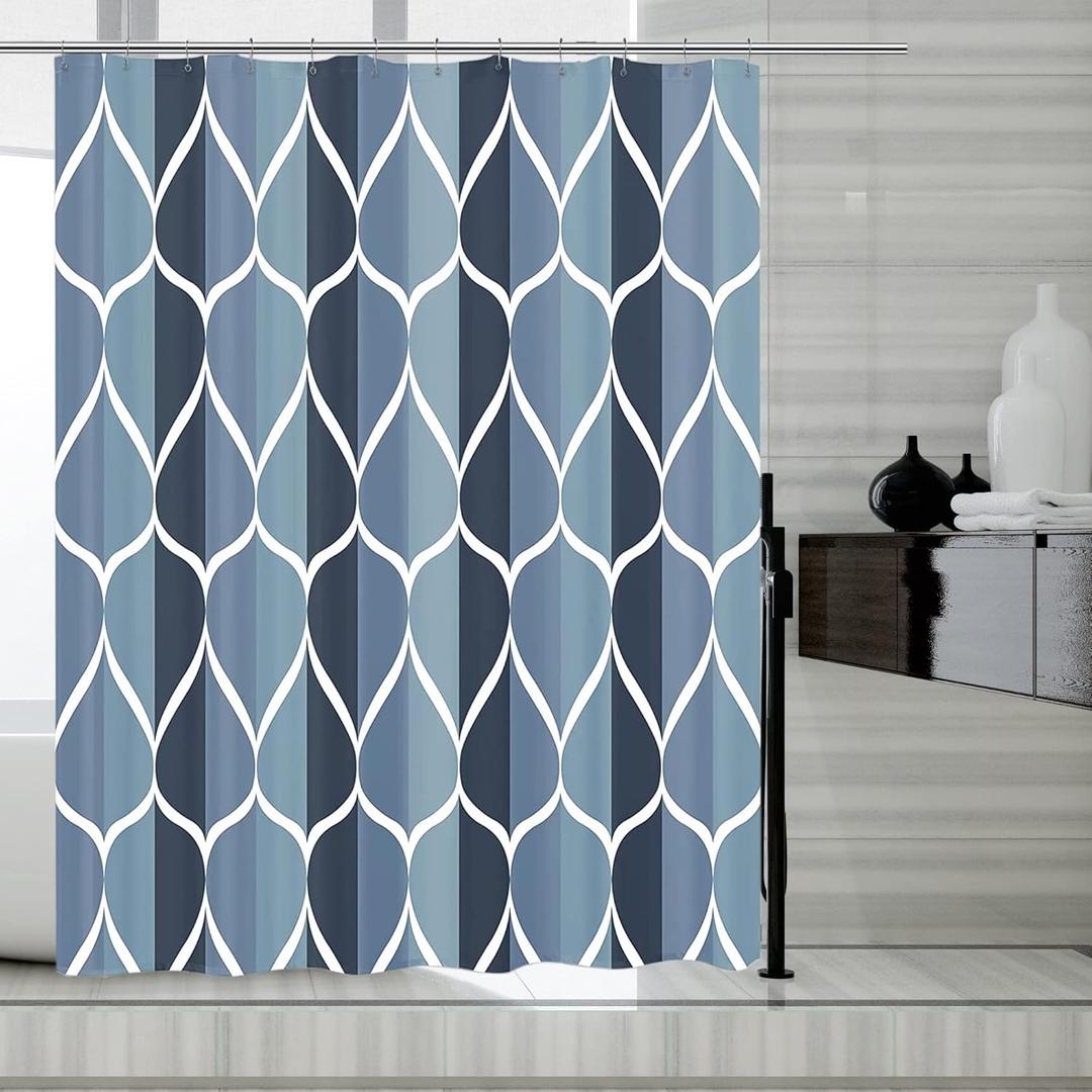 Blue Grid Fabric Shower Curtain Liner with Magnets, Waterproof Hotel Quality, 72 x 72 Machine Washable