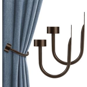KAMANINA Curtain Holdbacks for Wall, Bronze Curtain Tiebacks Wall Mounted, Curtain Hooks Holders for Drapes, Modern Cap Finials (2 Pack)