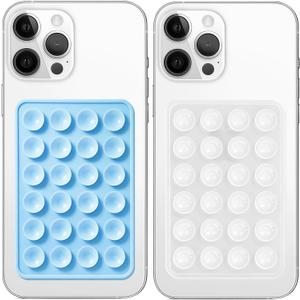 Anteel 2 Pack Silicone Suction Phone Case Mount, Non Slip Sticky Grip for Cellphone, Silicon Adhesive Suction Cup Mount, Strong Grip Holder for Selfies and Videos (Baby Blue&Translucent)