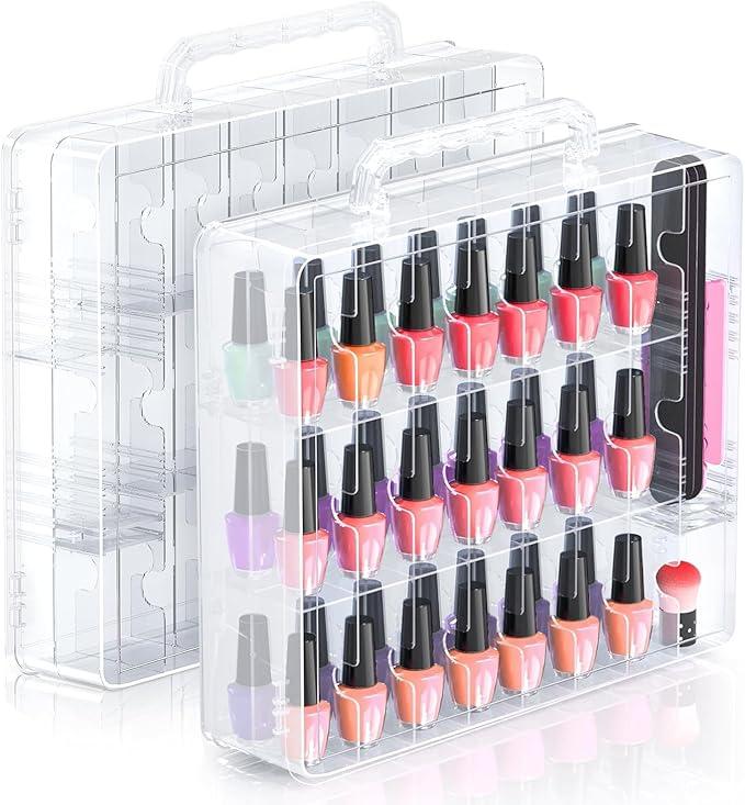 Transparent Nail Polish Storage Case, 48 - Bottle Nail Polish Organizer with Adjustable Dividers and Carry Handle, Locking Lid for Home Salon or Nail Art School Use