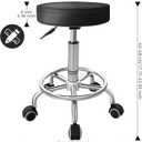 PU Leather Rolling Stool with Foot Rest Round Height Adjustment Swivel Spa Drafting Salon Tattoo Work Office Massage Vanity Stools Task Chair (Black), 15.74 inches x 12.59 inches x 22.83 inches