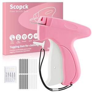 Stitch Gun for Clothes - Handheld Stitch Gun Quick Clothing Fixer - Tagging Gun - Includes 6 Needle, 1000 Black Fasteners & 1000 White Fasteners (Pink/Orange)