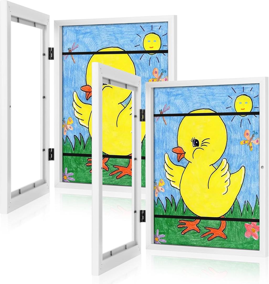[2Pack] Kids Art Frames, 9x12 Front Opening Kids Artwork Frames Changeable, White Artwork Display Storage Frame for Wall, Holds 50 Pcs, for 3D Picture, Crafts, Children Drawing, Hanging Art, Portfolio