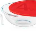 Pyrex Smart Essentials 3-Piece Glass Prep Set, 4-QT Glass Mixing Bowl with lid and 2-Cup Measuring Cup, Dishwasher, Microwave and Freezer Safe, Essential Kitchen Tools