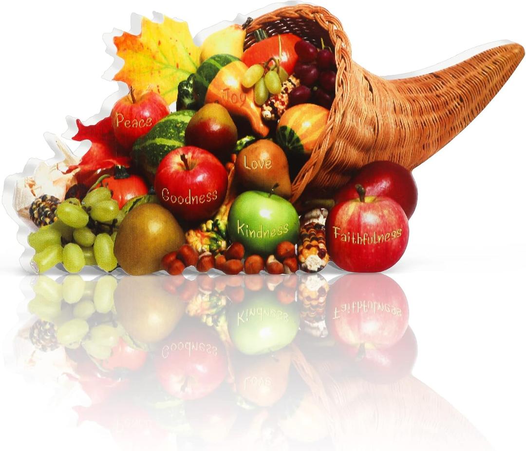 Amyhill Thanksgiving Table Centerpiece Cornucopia Fall Centerpiece for Tables with Inspirational Words Peace Love Joy Goodness Faithfulness Harvest Cornucopia Basket for Fall Dining Table Decor