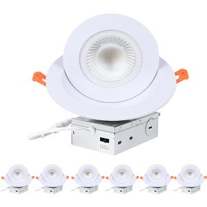 ZYC Gimbal LED Recessed Lighting - 6 Inch 5CCT 12W 360 Rotation Adjustable Eyeball Light,LED Swivel Spotlight,Directional Sloped Ceiling Light,Dimmable Canless Wafer Downlight Pack of 6 White.